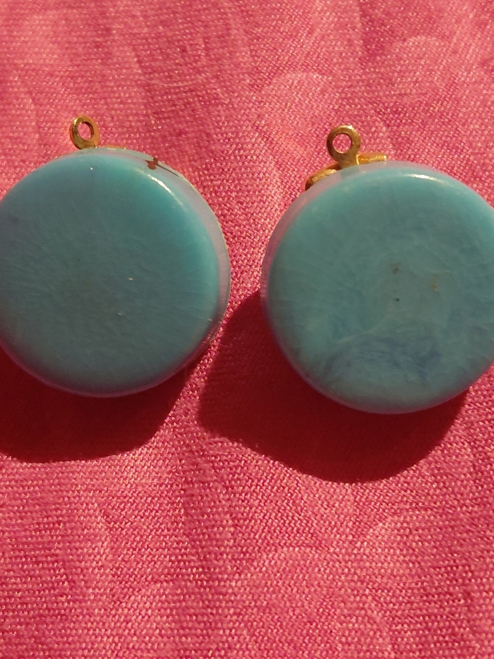 Clip On Turquoise Round Drop Earrings - Blue